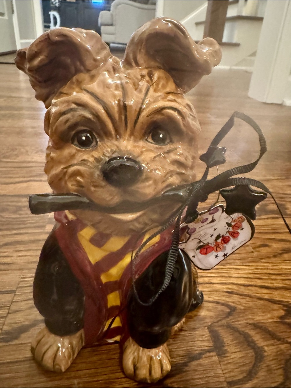 Blue Sky Clayworks Harry Potter Dog Figurine with Red and Yellow Scarf